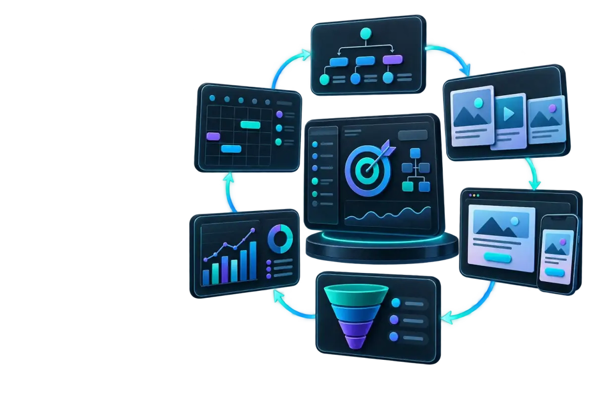 Campaign channels feeding into one marketing funnel